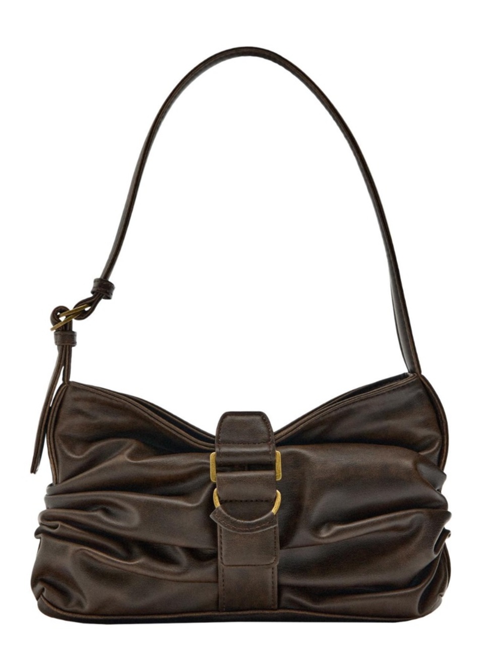 Dark Faded Brown Faux Leather Shoulder Bag